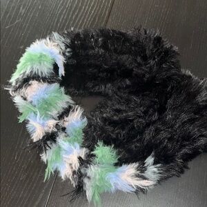 Free People Black and Multicolor Faux Fur Scarf NWOT